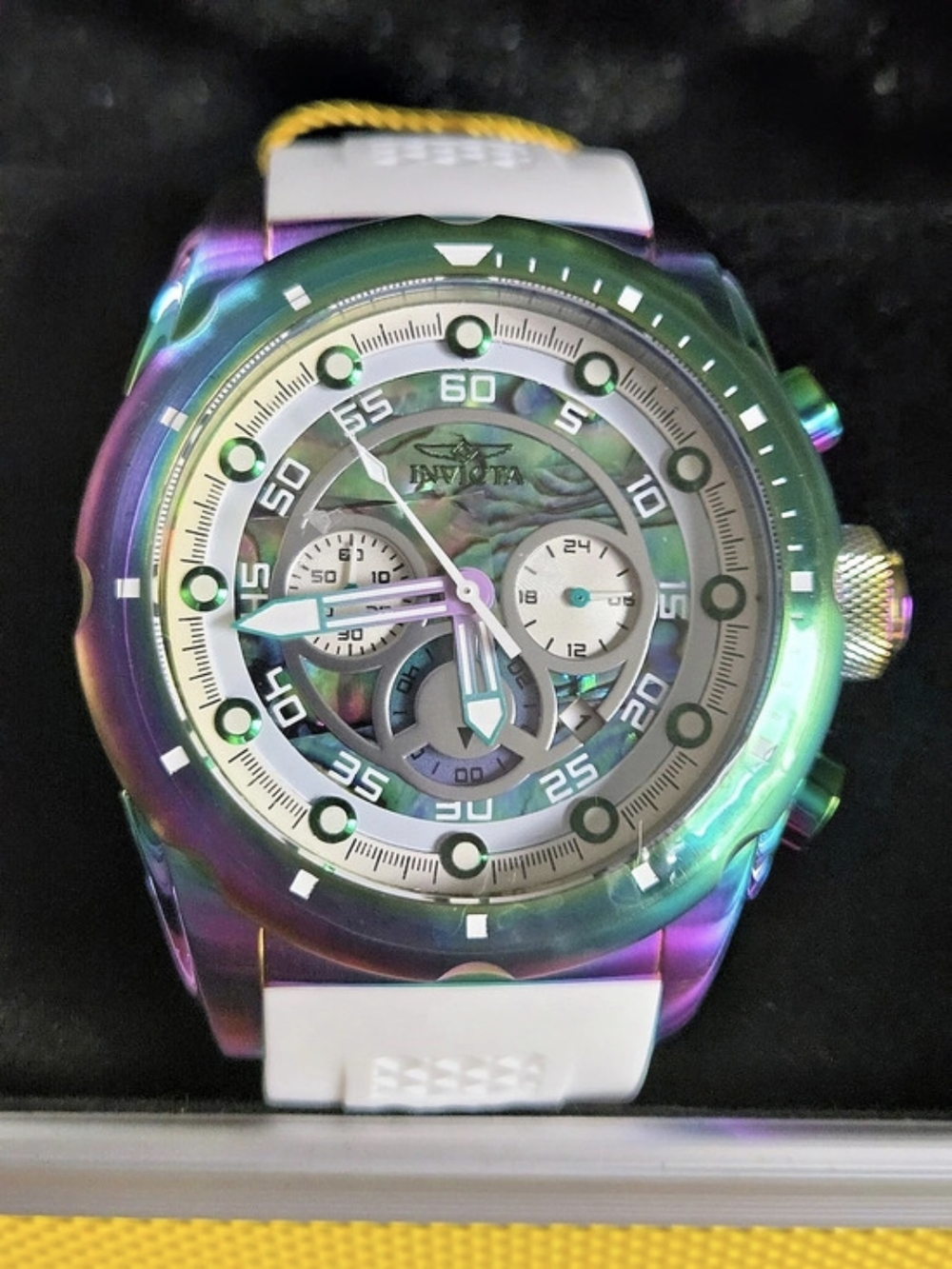 69834 Invicta Speedway Nacrite Iri Chronograph Watch in White Silicone Band 50mm - Picture 5 of 8